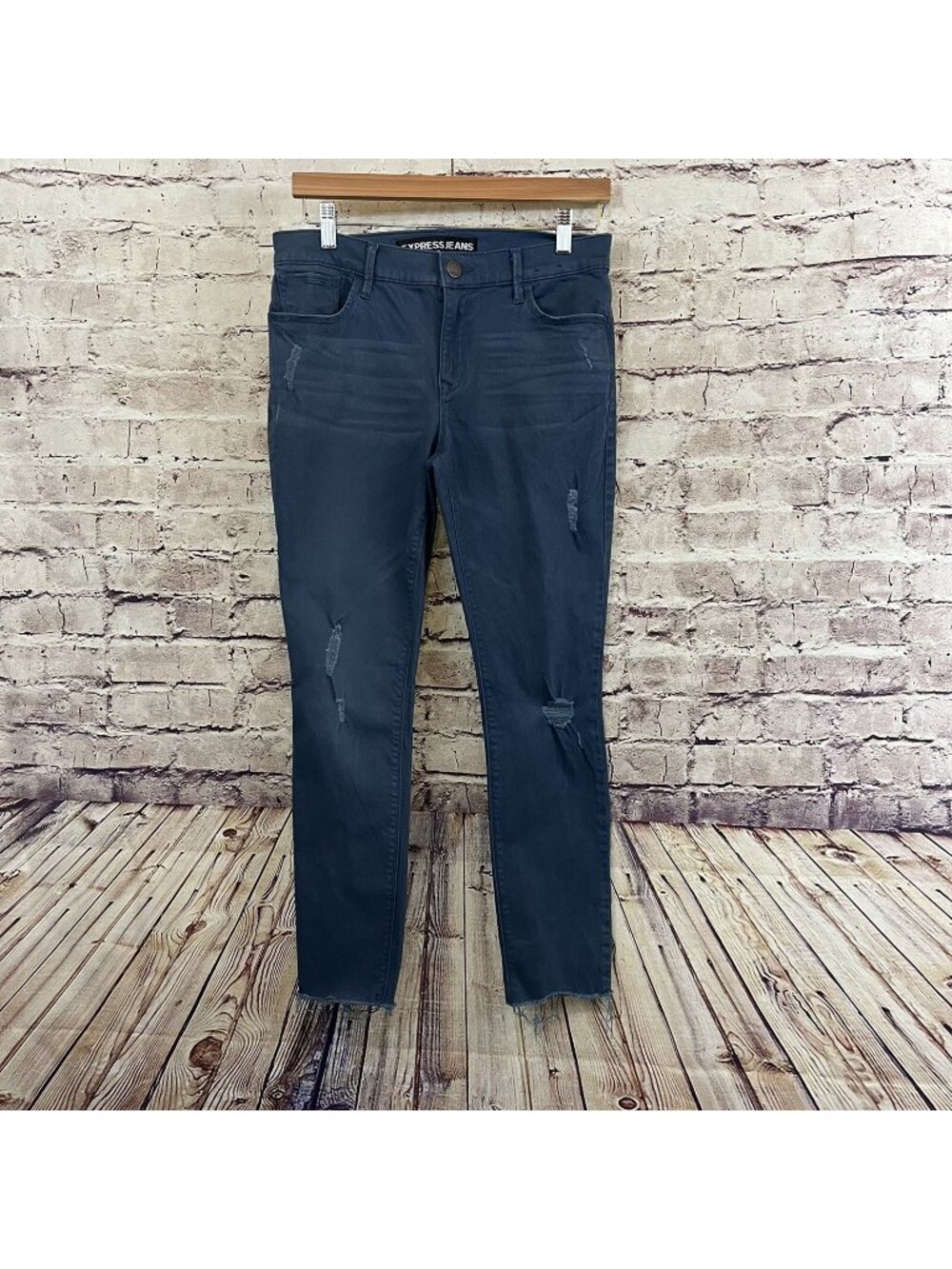 Express Blue Distressed Raw Hem Mid Rise Ankle Jegging